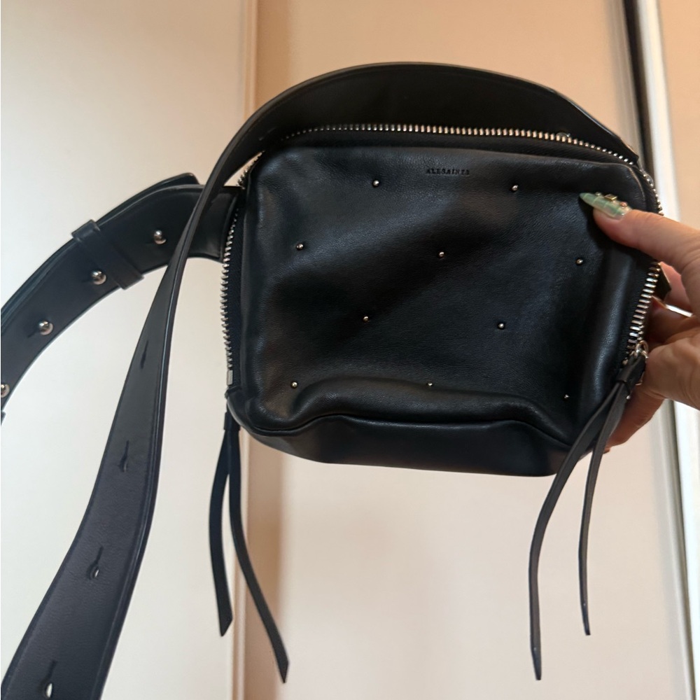 All Saints Black Studded Crossbody Bag